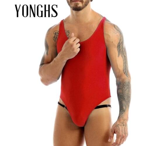 Mens Erotic Lingerie Sexy Bodysuit Sleeveless Round Neckline Bulge Pouch Mankini Bodysuit Gymnastics Leotard Singlet Underwear