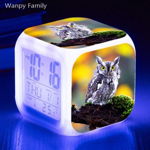 Night killer Owl Alarm Clock 7 Color LED Glowing Digital Alarm Clock For Kids room Night Light Electronic Watches Clock