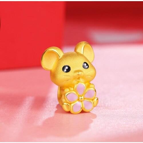 New Arrival 24K Yellow Gold Bracelet 3D 999 Gold Chinese Zodiac Mouse Bracelet