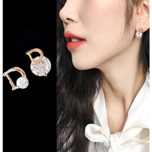 New personality shiny D letter asymmetric Earrings sexy party queen Earrings fashion trendsetter lady Earrings fine jewelry 2021