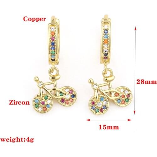 New Earrings 18k Gold-Plated Copper With Diamonds And Colored Zircons New Bicycle Fashion Earrings All-Match Earrings