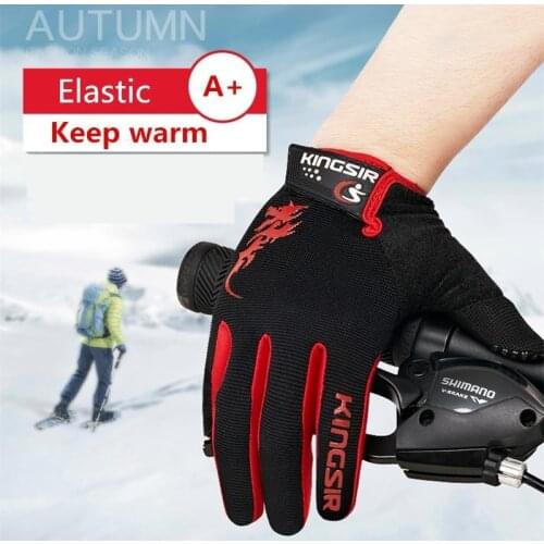 Cycling Gloves Winter Elastic Thicken Warm Long Full finger Bicycle Bike MTB High stretch Thickened palm Non slip touch screen
