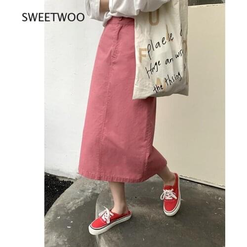 Split Straight Skirt Womens Solid Color 2021 Summer Simple High Waist Thinner Hip Skirt One Step Skirt