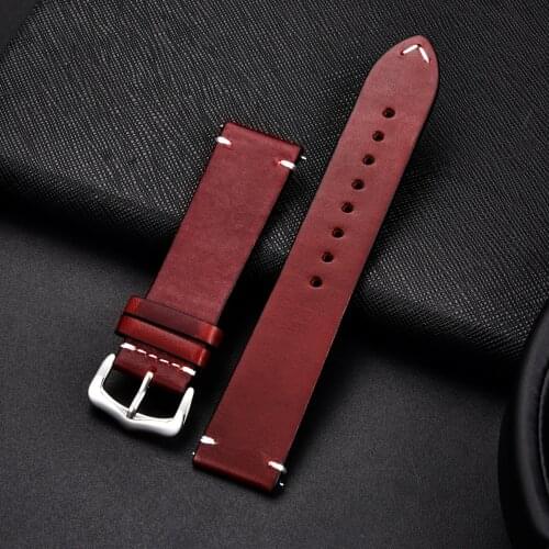 Hot Sale Oil Wax Oily Discoloration Genuine Cowhide Leather Watchband Watch Accessories Business Strap 18 20 22 24mm Wrist Band