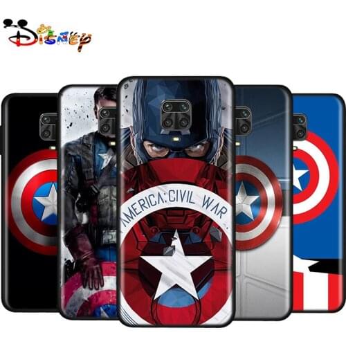 Silicone Soft Cover Captain America Hero For Xiaomi Redmi Note 10S 10 9 9S 9T 8T 8 7 6 5 Pro Max 5A 4X 4 5G Black Phone Case