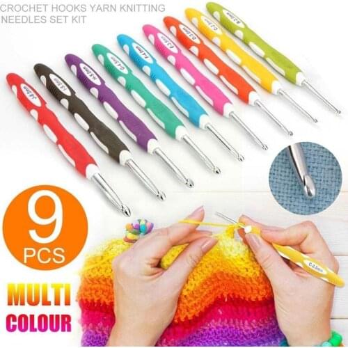 Sweater Needles Two-color Plastic Handle Aluminum Crochet Handmade 9pcs Accessories Tools Color Diy Knitting Set / Random Q1B4
