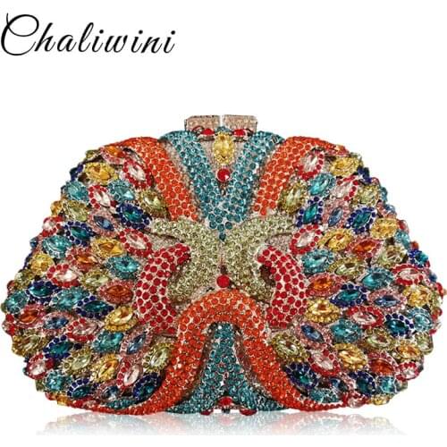 Dazzling Silver Diamond Clutch Purse Women Crystal Bags Evening Wedding Party Handbag Bridal Metal Crossbody bags