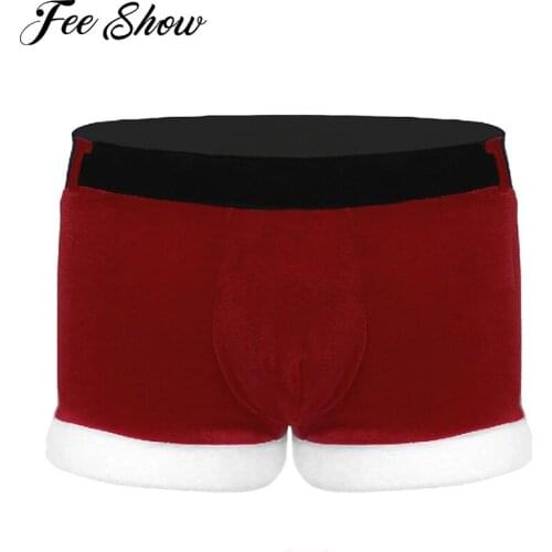 Men Underwear Sexy Sissy Boxer Panties Soft Velvet Santa Christmas Holiday Cosplay Fancy Costume Boxer Shorts Underwear Panties