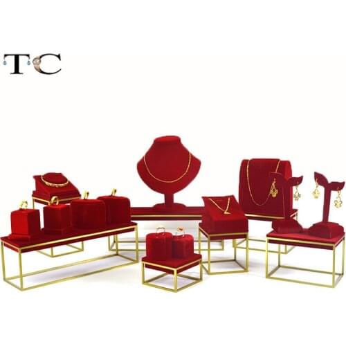 High Quality Stainless Steel Red Velvet Jewelry Earring display Necklace showcase Jewellery Display Rack stand holder Style 1