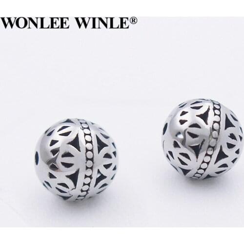 Wonlee Winle Stainless Steel 1.5mm Hole Punk Hollow Round Ball Beads Charm For DIY Men String Bracelet Jewelry Making