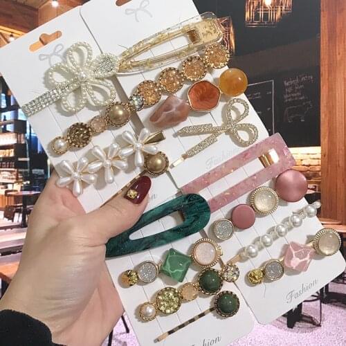 1 Set Fashion Pearl Flower Crystal Hair Clips for Women 2021 Fashion Acrylic Hair Accessories Hairgrips