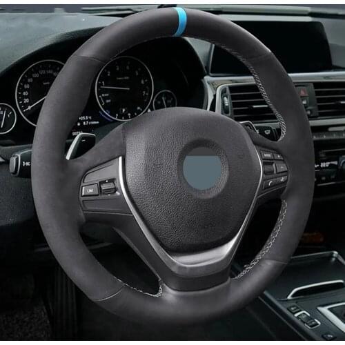 Car Steering Wheel Cover Black Genuine Leather Suede For BMW F20 2012-2018 F45 2014-2018 F30 F31 F34 2013-2017 F32 F33 F36