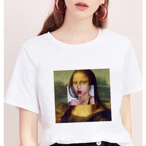 Mona Lisa T Shirt Women Spoof Personality Fashion Tshirt Summer 2021 Harajuku Aesthetics Short Sleeve White Tops Female T-shirt