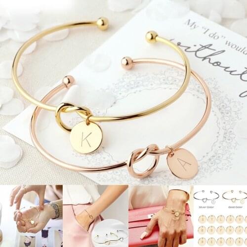 Letter A-Z Womens Bracelets Couples Bracelets Pink/Silver/colour Gold Alloy knotted Bracelet Bracelets Womens Bangles Jewelry