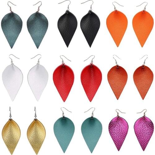 Genuine Leather Earrings for Women Cutting Leaf Feather Teardrop Dangle Earrings Fashion Gifts Jewelry
