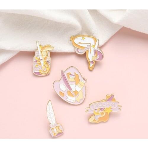 Artist Dream Enamel Pins Custom Brush Palette Paint Clock Badges for Shirt Coat Lapel Pin Brooches Jewelry Gifts for Friend Kids