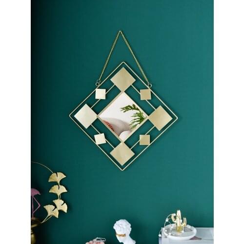 Wrought Iron Golden Decorative Mirror Nordic Minimalist Bathroom Entrance Mirror Home Decoration Wall Hanging Mirror