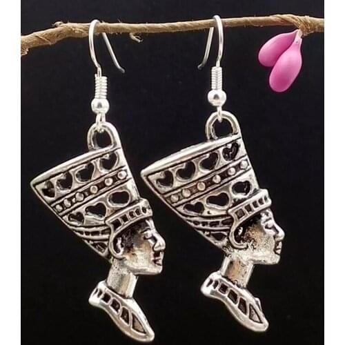 10Pair/lot Fast delivery Egyptian Egypt Queen Nefertiti Charm Dangle Earring For Women With Gift Box DIY Findings Jewelry Q99