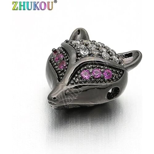11*13mm Brass Cubic Zirconia Fox Spacer Beads DIY Jewelry Bracelet Necklace Making, Hole: 1.5mm, Model: VZ116