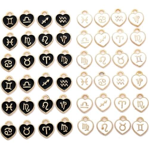 12 PCS/Lot 14x14mm 12 Constellation Charms Pendant Heart Enamel Charms Bracelet For Jewelry Making Handmade Craft Accessories