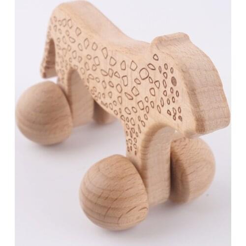 2PCS Original Beech Wooden Animals Car Cheetah Shape Handmade Intellectual Safe For Children Teething Chewable Toys Baby Block