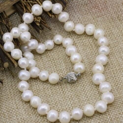 8-9mm natural white freshwater cultured pearl beads chain necklace fashion statement women clavicle choker jewelry 18inch B3232