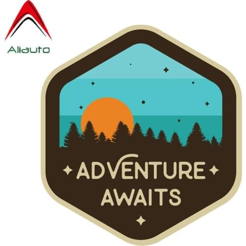 Aliauto Adventure Awaits Sunset Camping Travel Car Sticker PVC Decal for Skoda Polo Golf Ford Kia Toyota ,13CM*14CM