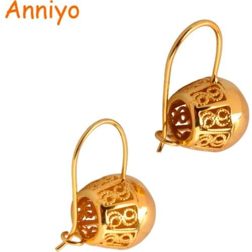 Anniyo Ethiopian Bead Earrings for Women/Girl Gold Color Jewelry Round Ball Earring African/Arab/Middle East Gift #088006