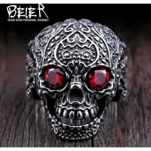 Beier 316L stainless steel ring hot sale punk biker skull man Classic Garden Flower Skull ring fashion jewelry LLBR8-430R