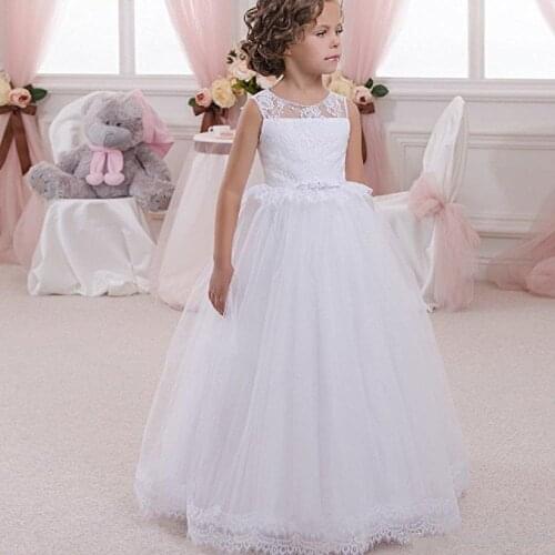 White Lace Puffy Flower Girl Dresses Kids First Communion Dress Pageant Gowns for girls Size 1-16Y