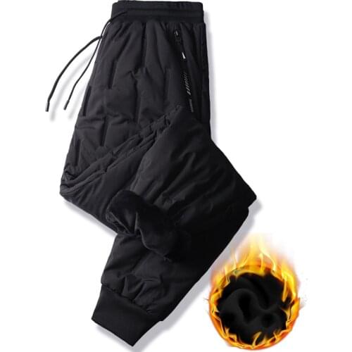 KKSKY 2020 Winter Down Pants Men Outdoor Fleece Black Mens Trousers Polyester Casual Warm Mens Waterproof Pants Oversized M-5XL