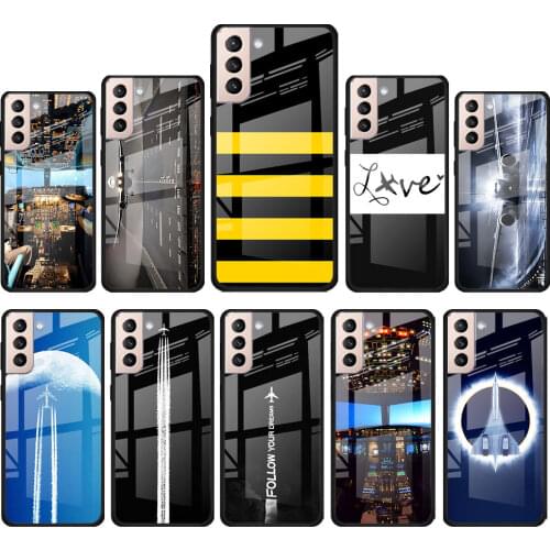 Airplane Pilot fly for Samsung Galaxy S21 Ultra Plus A72 A52 4G 5G M51 M31 M21 Luxury Tempered Glass Phone Case Cover