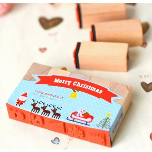 Christmas Decoration Wood Stamp Handmade DIY Ink Pad Rubber Stamp Set Wooden Stamps for Scrapbooking Decoration