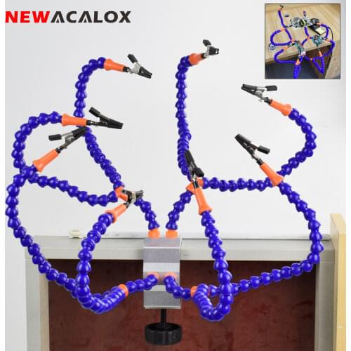 NEWACALOX Table Clamp Third Hand Tool Helping Hand Soldering Holder with 3X LED Magnifier USB Smoke Exhaust Fan for PCB Repair