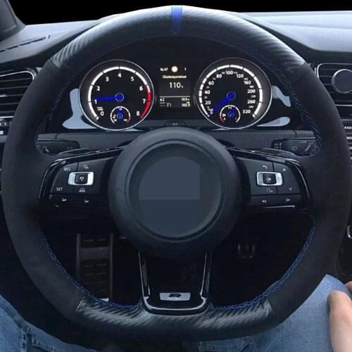 DIY Black Carbon Fiber Genuine Leather Suede Car Steering Wheel Cover For Volkswagen Golf 7 GTI Golf R MK7 VW Polo GTI