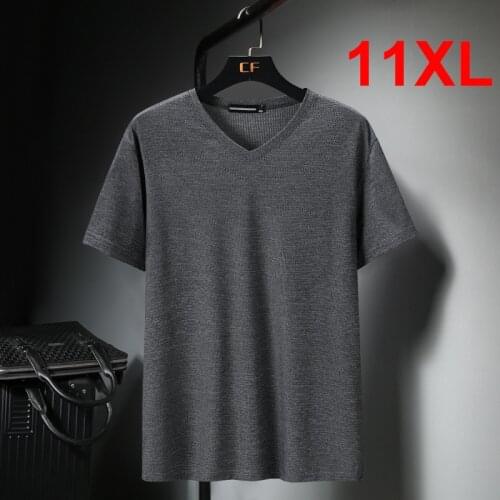 Breathable T-shirt Men Summer Short Sleeve Tshirt Cool Casual Solid Color Tops Tees Male V-neck T Shirt Plus Size 11XL HA160