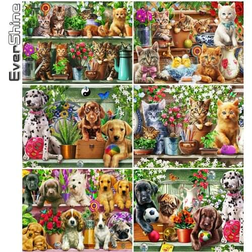 Evershine Diamond Painting Cat Cross Stitch Kit 5D DIY Diamond Embroidery Dog Animal Mosaic Full Layout Home Decoration Gift