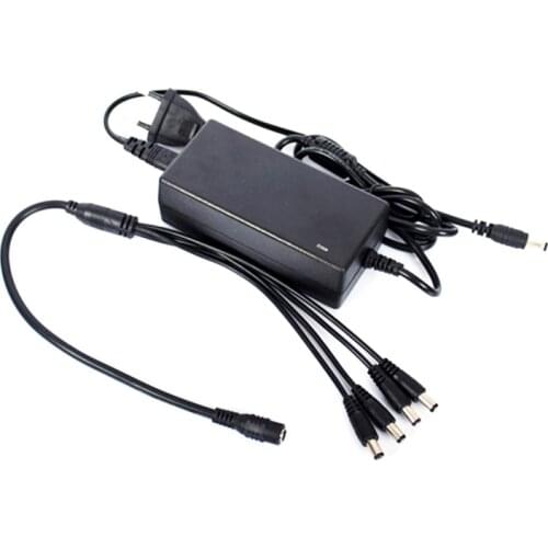Free Shipping EU & US Cord CCTV Power Supply Cable & CCTV Camera 12V 5A 1 Split 4 Power Adapter for Security System