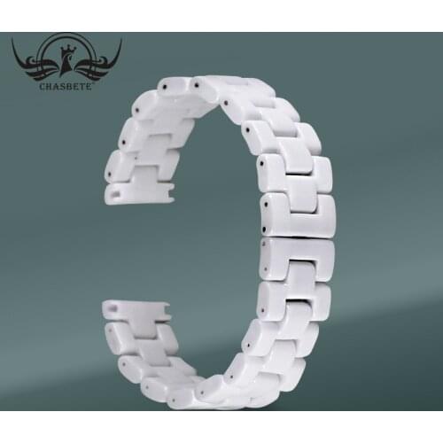 Ceramic Watch Band for Rado Watchband 14mm 16mm 18mm Men Women Stainless Clasp Wrist Loop Strap Bracelet Belt White + Spring Bar