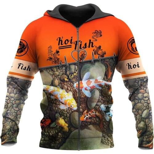 Beautiful Koi Fish 3D All Over Printed Zip Hoodie Fashion Mens Casual Jackets Unisex Hip Hop Style Tops L-628