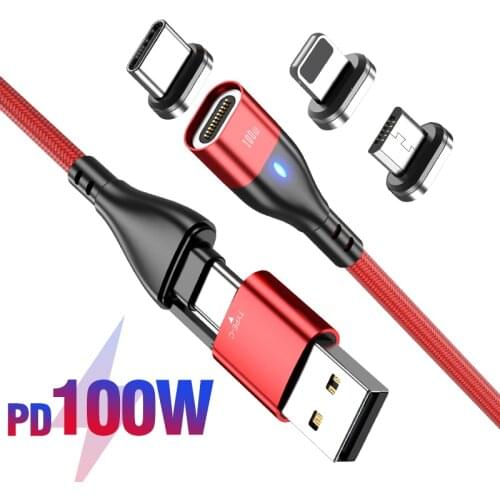 AUFU Magnetic USB Cable For iPhone PD 100W USB Type C Data Cable For Xiaomi Samsung Fast Charging 3 in 1 USB-C Micro USB Cord