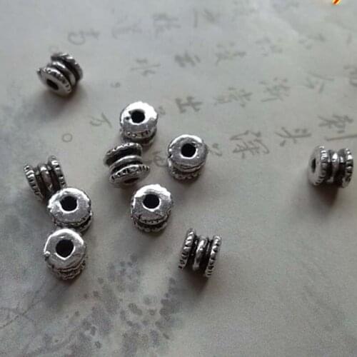100pcs/lot Cylinder Groove Metal Spacer Beads 4x4mm Design Tibetan Silver Handcraft Loose Charm Materials DIY Jewelry Making
