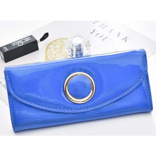 Fashion Trendy Laser Womens Wallet Hasp Bright PU Leather Solid Color Round Sequined Female Long Multi-function Purse Bag B161