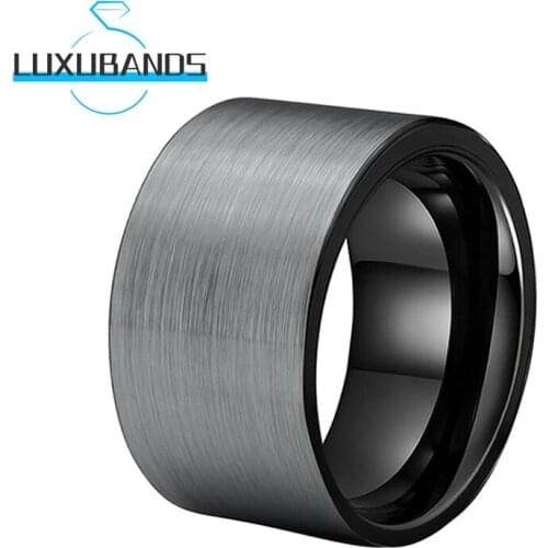 12MM Mens Black Tungsten Carbide Rings Flat Engagement Wedding Bands Brushed Finished Comfort Fit