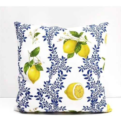 Lemon Flower Handmade Linen Fabric Cushion Cover Pillowcase 2PCS Set / 45CM X 45CM