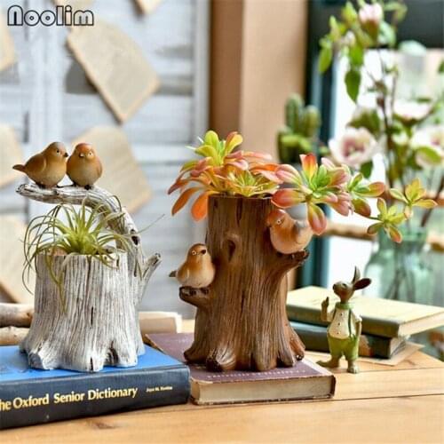 NOOLIM 1Pcs American Country Retro Resin Birds Succulent Planter Pot Flower Container Home Office Tabletop Garden Decoration