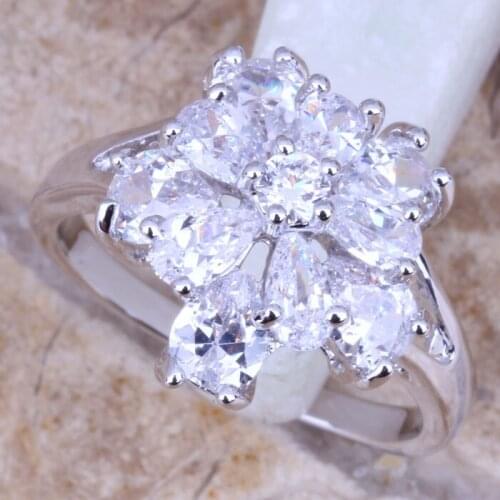 Very Good White CZ Silver Plated Womens Jewelry Ring Size 6 / 7 / 8 / 9 R0778