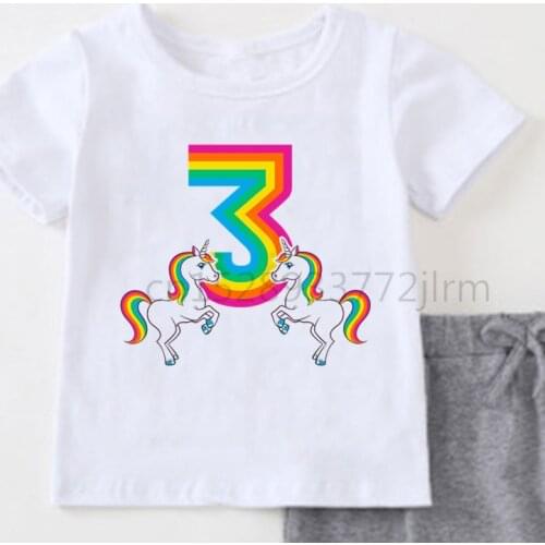 Kids Rainbow Unicorn Birthday Number Print T Shirt Children Cute Present Children Birthday T-shirts Boy&Girl Funny Gift Tshirt