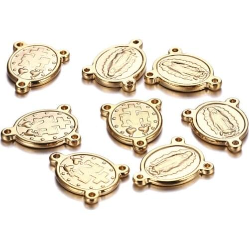 100% Stainless Steel 3 Hole Virgin Mary Medalla Charm Pendant For Jewelry Making Gold/Silver Color Metal Virgen Charms 20pcs