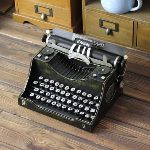 Retro Typewriter Model Iron Figurine Prop Handicrafts Antique Marking Machine Miniatures Bar Coffee Shop Home Decoration